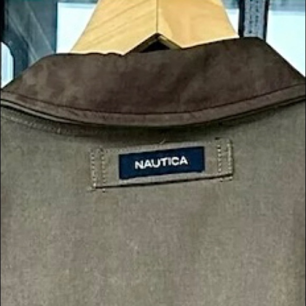 Vintage Nautica Mens Med Brown Bomber Style Jacket Leather Collar Size L - Picture 9 of 13
